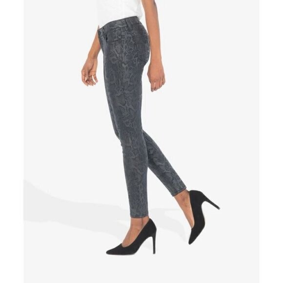 Kut From The Kloth Mia Women's High Rise Fab Ab Slim Skinny Snakeskin Black 6 - Picture 1 of 13
